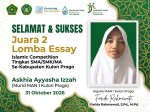 Torehkan Prestasi, Askhia Bawa MANSAKU Raih Juara 2 Essay Islamic Competition